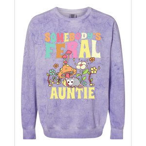 Somebody's Feral Auntie Opossum Wild Aunt Groovy Mushroom  Colorblast Crewneck Sweatshirt