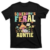 Somebody's Feral Auntie Opossum Wild Aunt Groovy Mushroom  T-Shirt