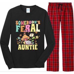 Somebody's Feral Auntie Opossum Wild Aunt Groovy Mushroom  Long Sleeve Pajama Set