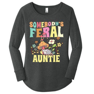 Somebody's Feral Auntie Opossum Wild Aunt Groovy Mushroom  Women's Perfect Tri Tunic Long Sleeve Shirt