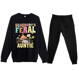 Somebody's Feral Auntie Opossum Wild Aunt Groovy Mushroom  Premium Crewneck Sweatsuit Set