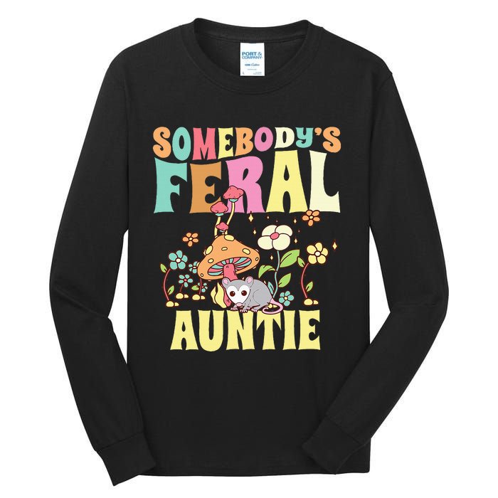 Somebody's Feral Auntie Opossum Wild Aunt Groovy Mushroom  Tall Long Sleeve T-Shirt