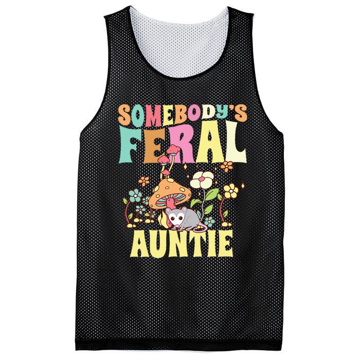 Somebody's Feral Auntie Opossum Wild Aunt Groovy Mushroom  Mesh Reversible Basketball Jersey Tank