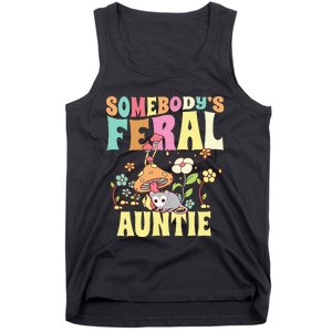 Somebody's Feral Auntie Opossum Wild Aunt Groovy Mushroom  Tank Top