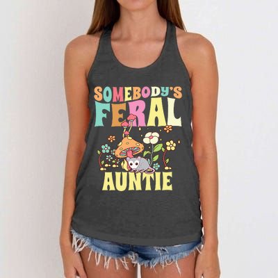 Somebody's Feral Auntie Opossum Wild Aunt Groovy Mushroom  Women's Knotted Racerback Tank