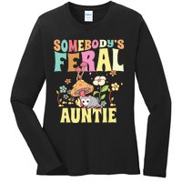 Somebody's Feral Auntie Opossum Wild Aunt Groovy Mushroom  Ladies Long Sleeve Shirt