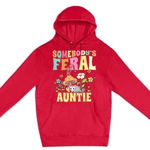 Somebody's Feral Auntie Opossum Wild Aunt Groovy Mushroom  Premium Pullover Hoodie