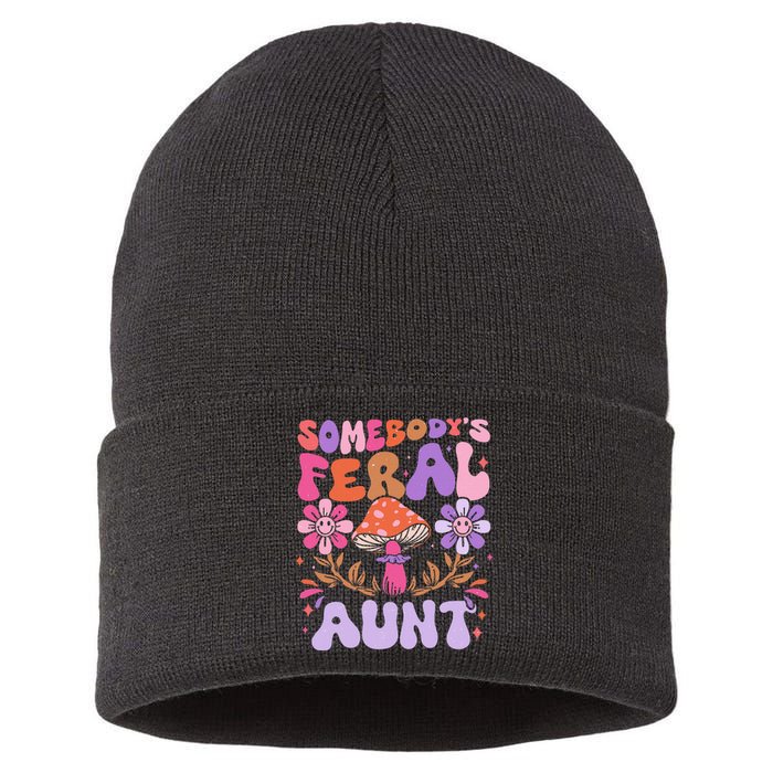 Somebody's Feral Aunt Groovy For Cool Aunt Gift For Aunt Sustainable Knit Beanie