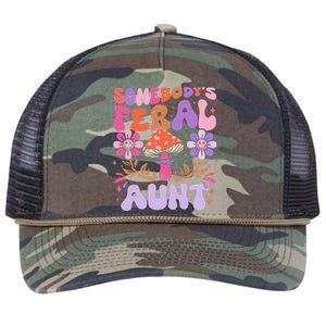 Somebody's Feral Aunt Groovy For Cool Aunt Gift For Aunt Retro Rope Trucker Hat Cap