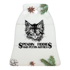 Spend Fiddie And Pettin Kitties Animals Dark Clothing Cat Ceramic Bell Ornament