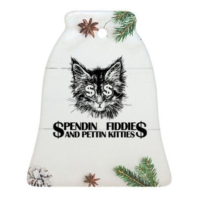 Spend Fiddie And Pettin Kitties Animals Dark Clothing Cat Ceramic Bell Ornament