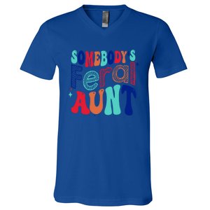 Somebodys Feral Aunt Groovy Mothers Day Cute Gift V-Neck T-Shirt