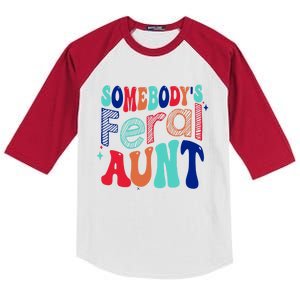 Somebodys Feral Aunt Groovy Mothers Day Cute Gift Kids Colorblock Raglan Jersey