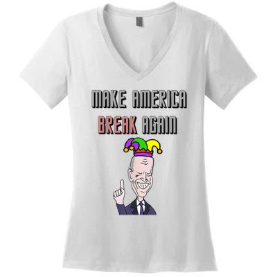 Socialdudtees Funny Anti Joe Biden Make America Break Again Women's V-Neck T-Shirt
