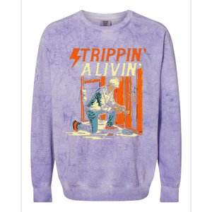 Stripping For A Living Electrician Work Powerline Electrical Colorblast Crewneck Sweatshirt