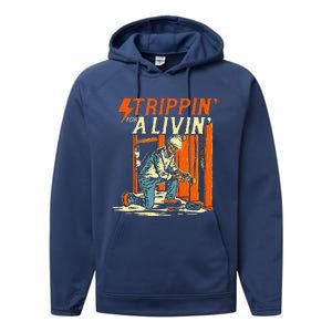 Stripping For A Living Electrician Work Powerline Electrical Performance Fleece Hoodie