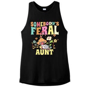 Somebody's Feral Aunt Opossum Wild Auntie Groovy Mushroom Ladies PosiCharge Tri-Blend Wicking Tank