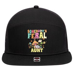 Somebody's Feral Aunt Opossum Wild Auntie Groovy Mushroom 7 Panel Mesh Trucker Snapback Hat