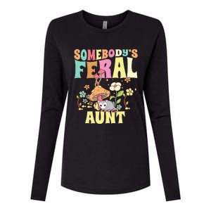 Somebody's Feral Aunt Opossum Wild Auntie Groovy Mushroom Womens Cotton Relaxed Long Sleeve T-Shirt