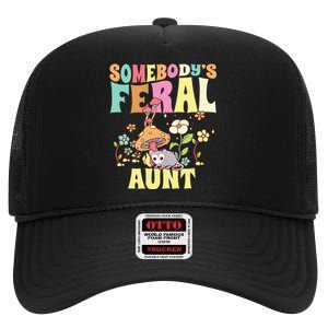 Somebody's Feral Aunt Opossum Wild Auntie Groovy Mushroom High Crown Mesh Back Trucker Hat