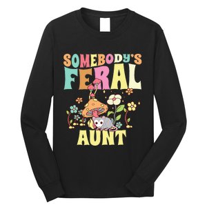 Somebody's Feral Aunt Opossum Wild Auntie Groovy Mushroom Long Sleeve Shirt