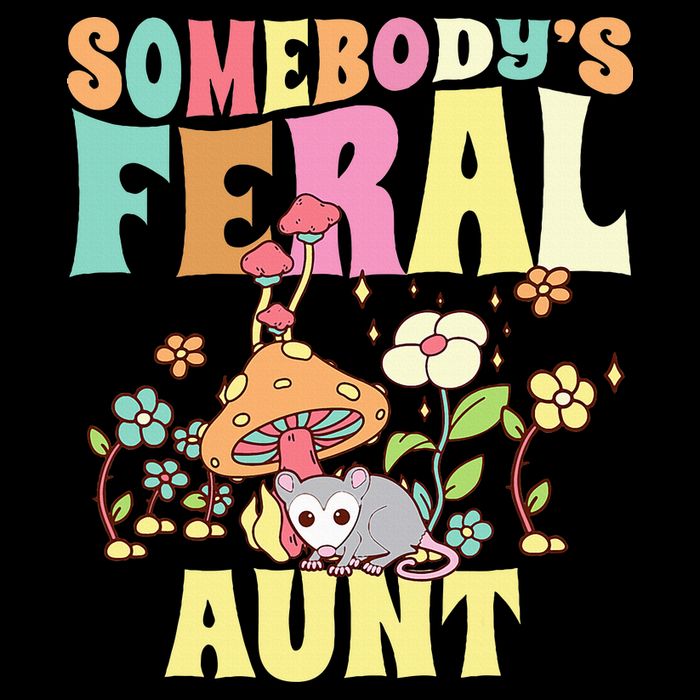 Somebody's Feral Aunt Opossum Wild Auntie Groovy Mushroom Long Sleeve Shirt