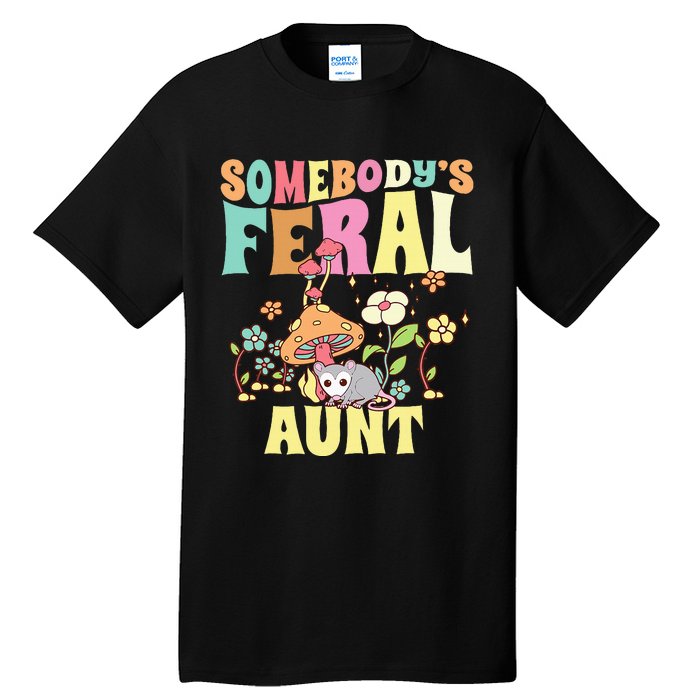 Somebody's Feral Aunt Opossum Wild Auntie Groovy Mushroom Tall T-Shirt