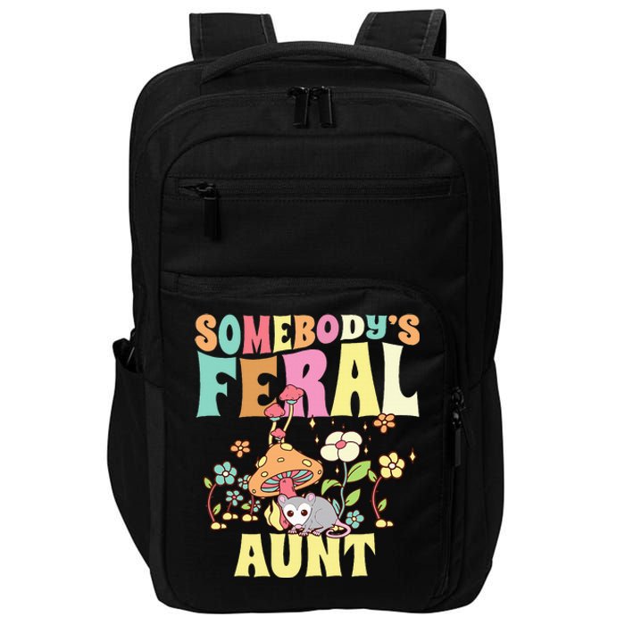 Somebody's Feral Aunt Opossum Wild Auntie Groovy Mushroom Impact Tech Backpack