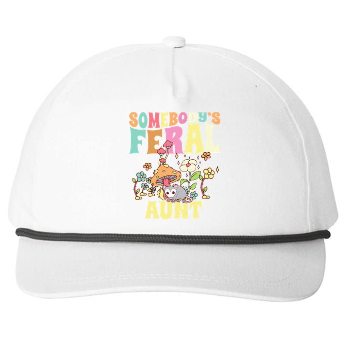 Somebody's Feral Aunt Opossum Wild Auntie Groovy Mushroom Snapback Five-Panel Rope Hat