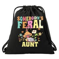 Somebody's Feral Aunt Opossum Wild Auntie Groovy Mushroom Drawstring Bag