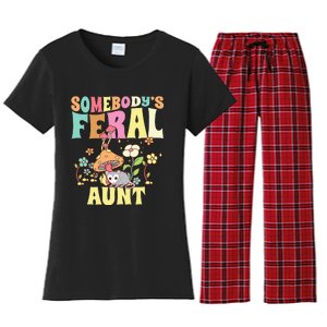 Somebody's Feral Aunt Opossum Wild Auntie Groovy Mushroom Women's Flannel Pajama Set