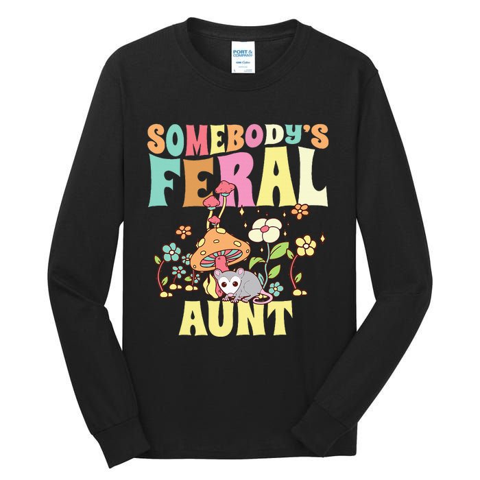 Somebody's Feral Aunt Opossum Wild Auntie Groovy Mushroom Tall Long Sleeve T-Shirt