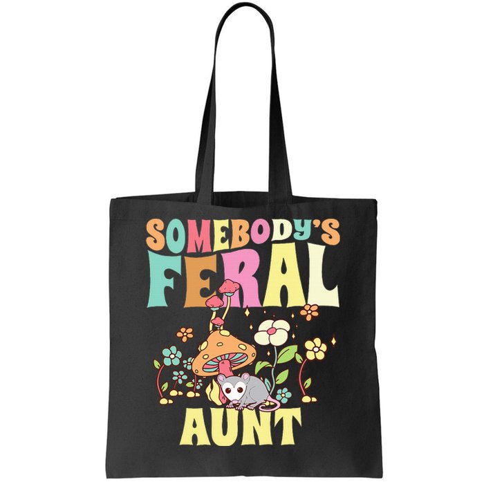 Somebody's Feral Aunt Opossum Wild Auntie Groovy Mushroom Tote Bag