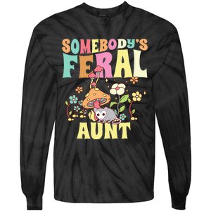 Somebody's Feral Aunt Opossum Wild Auntie Groovy Mushroom Tie-Dye Long Sleeve Shirt