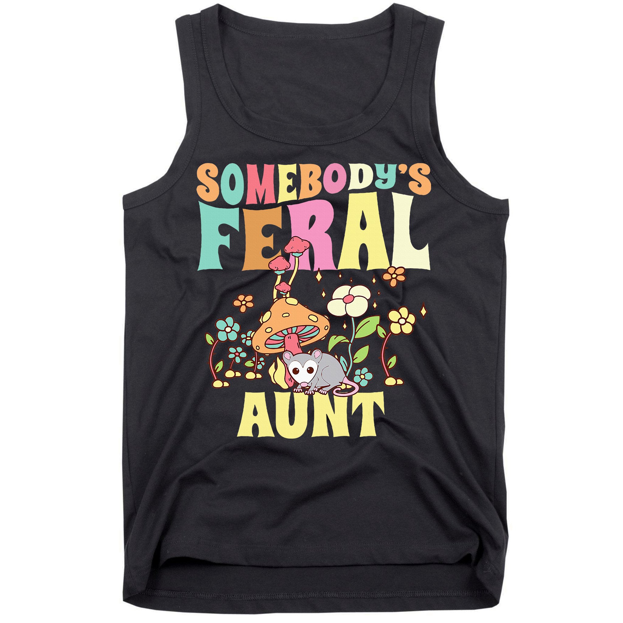 Somebody's Feral Aunt Opossum Wild Auntie Groovy Mushroom Tank Top