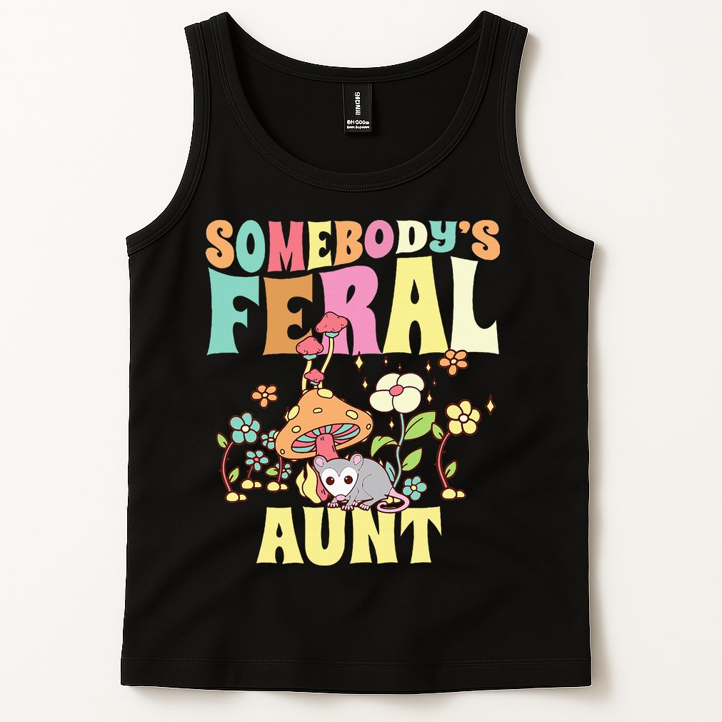 Somebody's Feral Aunt Opossum Wild Auntie Groovy Mushroom Tank Top