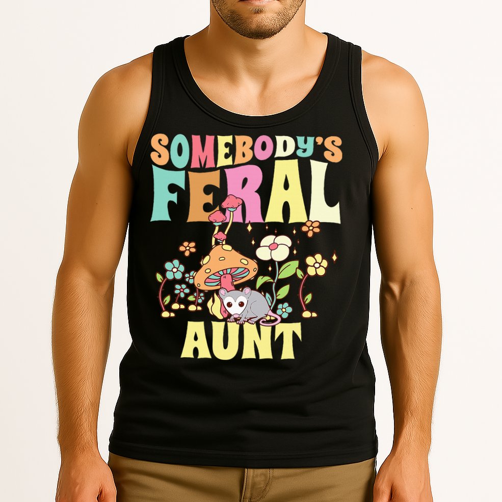 Somebody's Feral Aunt Opossum Wild Auntie Groovy Mushroom Tank Top