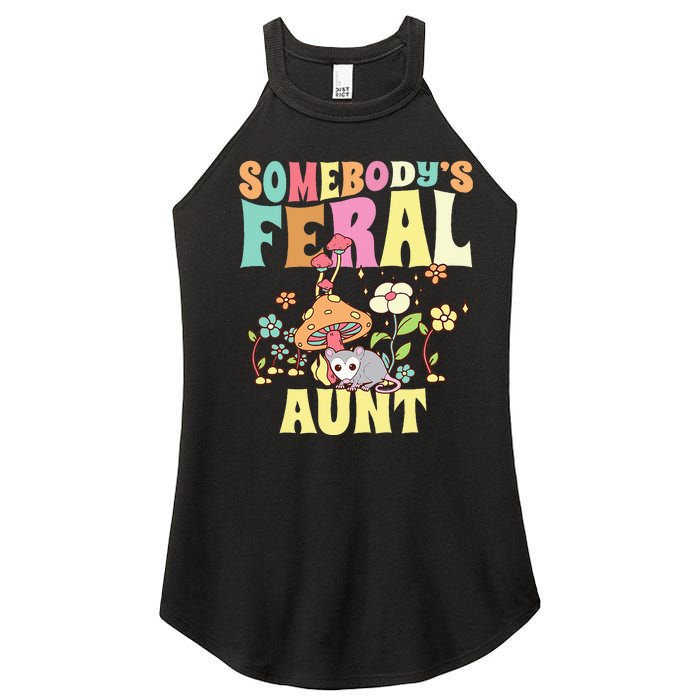 Somebody's Feral Aunt Opossum Wild Auntie Groovy Mushroom Women's Perfect Tri Rocker Tank