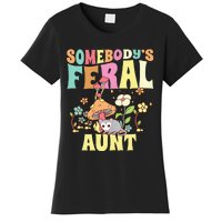 Somebody's Feral Aunt Opossum Wild Auntie Groovy Mushroom Women's T-Shirt