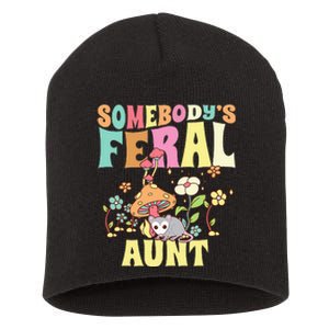 Somebody's Feral Aunt Opossum Wild Auntie Groovy Mushroom Short Acrylic Beanie