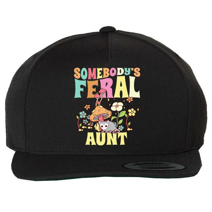 Somebody's Feral Aunt Opossum Wild Auntie Groovy Mushroom Wool Snapback Cap