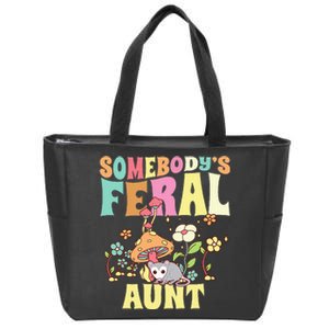 Somebody's Feral Aunt Opossum Wild Auntie Groovy Mushroom Zip Tote Bag