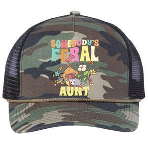 Somebody's Feral Aunt Opossum Wild Auntie Groovy Mushroom Retro Rope Trucker Hat Cap