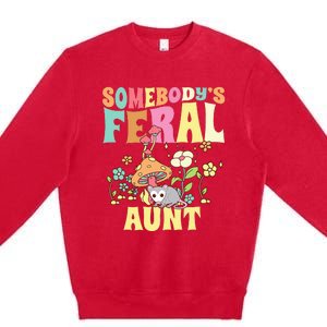 Somebody's Feral Aunt Opossum Wild Auntie Groovy Mushroom Premium Crewneck Sweatshirt