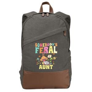 Somebody's Feral Aunt Opossum Wild Auntie Groovy Mushroom Cotton Canvas Backpack