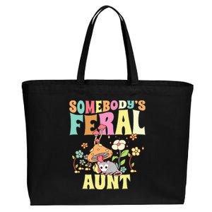 Somebody's Feral Aunt Opossum Wild Auntie Groovy Mushroom Cotton Canvas Jumbo Tote