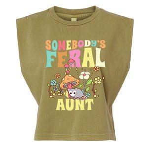 Somebody's Feral Aunt Opossum Wild Auntie Groovy Mushroom Garment-Dyed Women's Muscle Tee