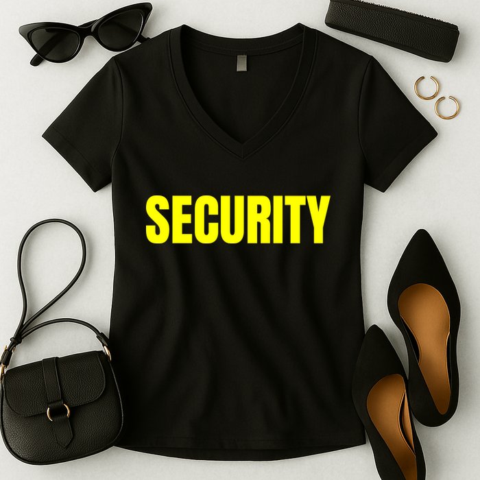Security Front And Back Print Staff Event Uniform Bouncer Women's V-Neck T-Shirt
