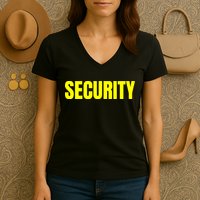 Security Front And Back Print Staff Event Uniform Bouncer Women's V-Neck T-Shirt