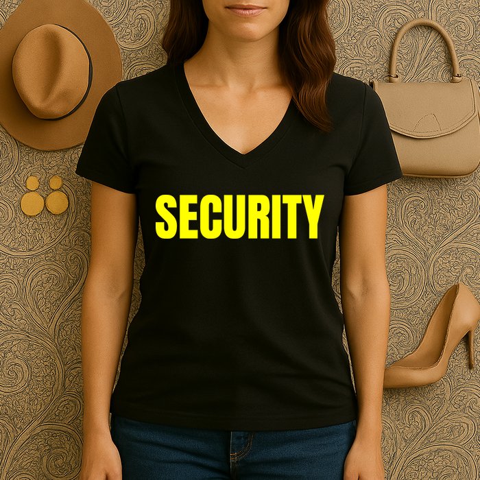 Security Front And Back Print Staff Event Uniform Bouncer Women's V-Neck T-Shirt